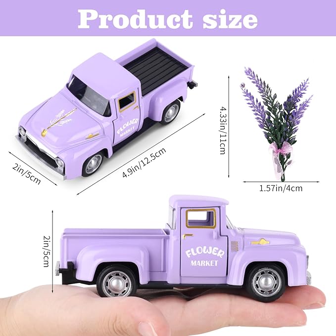 Lavender Home Decor Metal Truck with Faux Lavender Vintage Truck Mini Vehicle Decoration for Farmhouse Desktop Tray Decor Kitchen Supplies