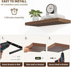 Acovy 72 Inch Floating Shelves, 3D Textured Wood Grain, 72"x9.25"x1.5" Inch Deep Floating Shelves for Wall, Wooden Shelves for Bathroom, Bedroom, Living Room, Walnut, 1 Piece
