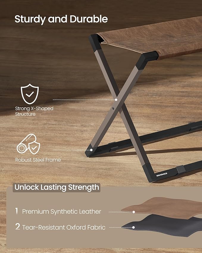 SONGMICS Luggage Racks, Set of 2 Foldable Suitcase Stands, Metal Luggage Holders, Synthetic Leather, Easy to Assemble, for Guest Room, Hotel, Bedroom, Walnut Brown and Ink Black URLR010K02