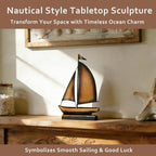Retro Metal Sailboat Decor, Iron Nautical Sculpture for Home, Vintage Boat Figurine for Living Room Table, Office Desk, Bookshelf, Coastal Style Decoration (Brass)