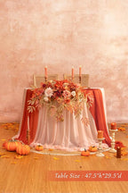 TINGE TIME Artificial Sweetheart Flower Swag with Tablecloth and Table Runner, Pack of 3 Floral Arrangement for Autumn Wedding Sweetheart Table Centerpiece Fall Decoration (Maple Red)