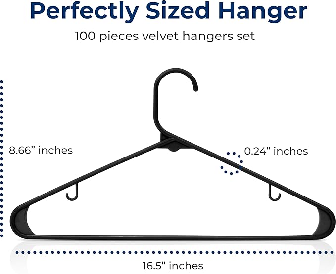 SereneLife 100-Pack Black Plastic Hangers – Ultra Lightweight Non-Slip Slim Clothes Hanger Set for Shirts, Pants, Coats & Dresses – Heavy Duty Space Saving Closet Organizer