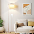 Ambimall 60" Floor Lamp for Living Room with 3 Color Temperatures, Adjustable Beige Shade with Light Gold Pole, Tall Lamp for Bedroom Office Classroom Dorm Room, 9W Bulb Included