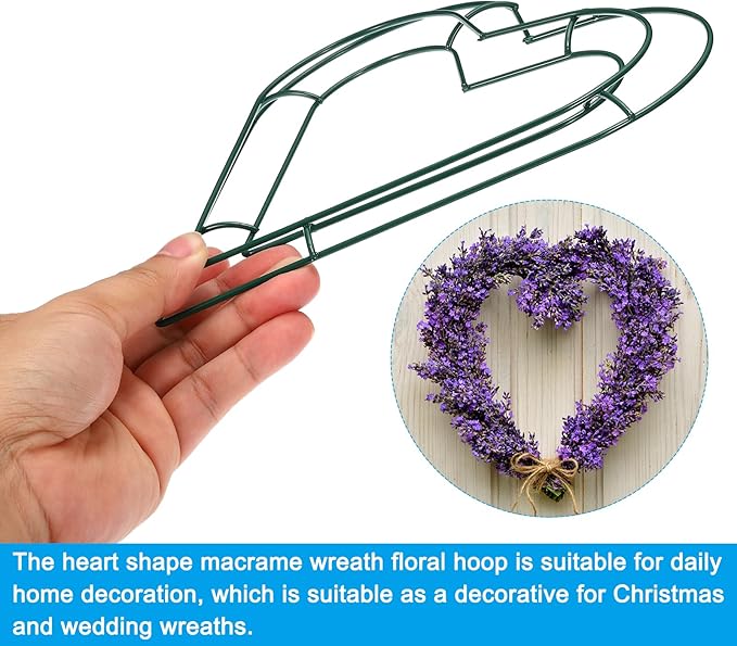 PATIKIL 8 Inch Christmas Wire Wreath Frame, Metal Heart Shape Dream Catcher Rings Macrame Wreath Floral Hoop for Home Car DIY Craft Wedding Wall Hanging Decorations, Green