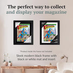 Creative Picture Frames 6.75 x 10.25 Magazine Comic Book Frame with Full-Strength Glass, Holds Up To A 1/4" Thick Media with Installed Hangers for Easy Mounting, 8x12 Black Frame with Black Mat