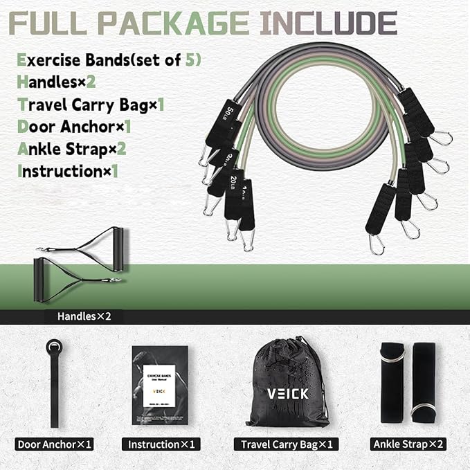 VEICK Resistance Bands, Exercise Bands, Workout Bands, Resistance Bands for Working Out with Handles for Men and Women, Exercising Bands for Fitness Weights Work Out at Home