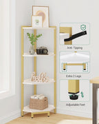 Hzuaneri Corner Shelf Stand, Corner Bookshelf, Storage Standing Shelf Unit with Metal Frame, Plant Stand, Bookcase for Living Room, Home Office, Bedroom, 4-Tier White Gold CS05803A