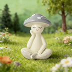 Meditation Mushroom Resin Statue - Cute Meditation Mushroom Statue for Desk Living Room Resin Figurine for Home Patio Office Decoration Cute Plant Statues for Tabletop Garden Backyard Decor
