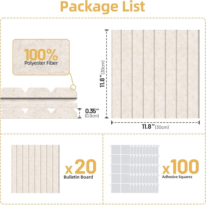 Large Cork Board for Wall 48" x 60" Oatmeal Bulletin Board with Safe Removable Adhesive Squares for Pictures Photos, Alternative CorkBoard Felt Pin Boards Tiles for Office Classroom Wall Decor-20 Pack