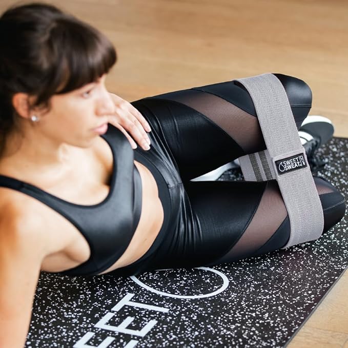 Sweet Sweat Hip Bands with 3 Levels of Resistance | Non-Slip Fabric Booty Bands for Squats & Lunges | Includes Free Mesh Carrying Bag
