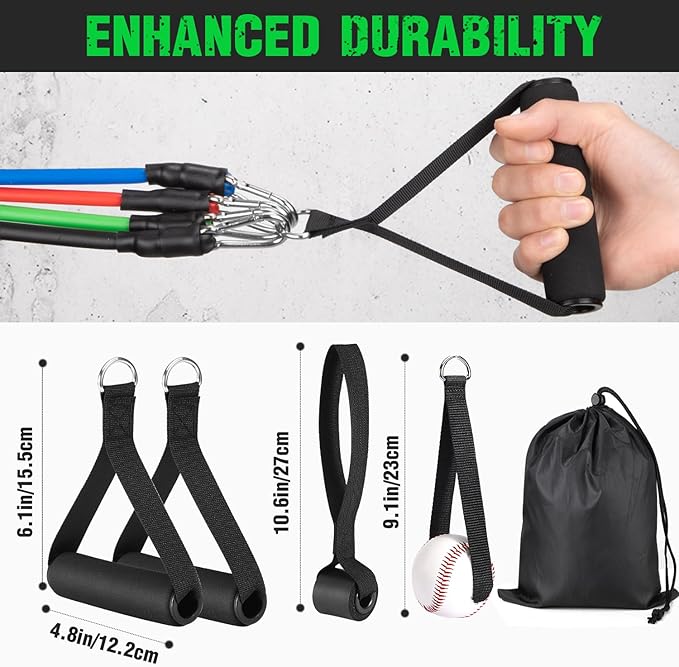 TOBWOLF 4PCS Baseball Exercise Bands with Interchangeable Grips, Baseball Resistance Trainer for Pitching & Throwing, Training Aid for Baseball Softball Pitchers to Build Arm Strength, Warm-Up