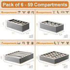 6 Pack Drawer Underwear Organizer, 59-Compartment Foldable Sock Bra Drawer Organizer Divider Fabric Dresser Closet Organizers and Storage Box for Storing Bra, Socks, Baby Clothes, Panty, Scarf, Ties