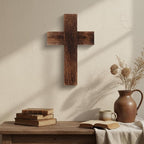 Geelin 4 Pcs Large Wooden Cross Wall Decor 16x11 Inch Hanging Cross for Craft Handmade Antique Religious Gifts Wooden Christians Wall Decor for Room Church Home Room(Brown)