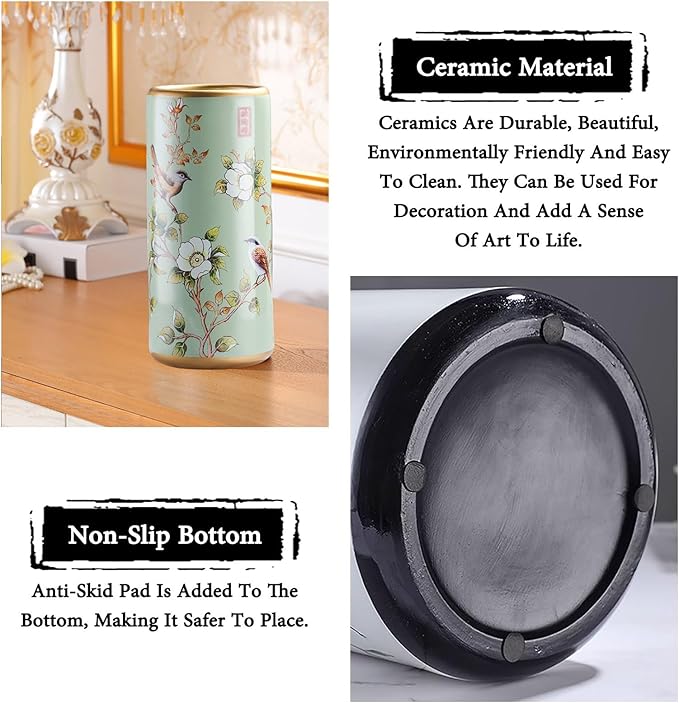 Ceramic Umbrella Stand Living Room Floor-Standing Freestanding Cane Chinese Umbrella Stand Multifunctional Painted Porcelain Vintage Ceramics Flower Vases for Home Office Entrance Indoor(B)