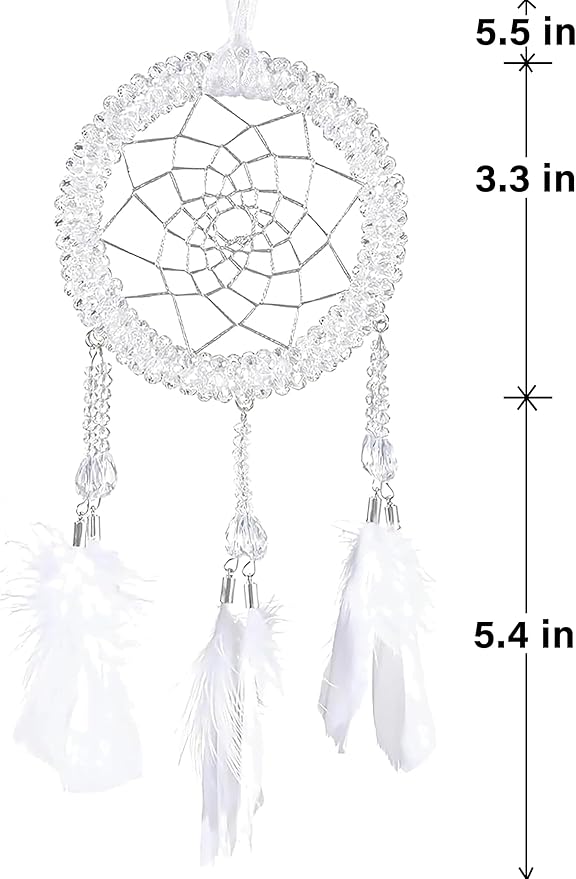 Luxury Dream Catchers - White Turkey Feather with Crystal Diamond, Lace Lanyard, Handmade Small Dreamcatcher for Bedroom, Dream Catcher for Girls, Dream Catchers for Boys, Dream Catcher Wall Decor