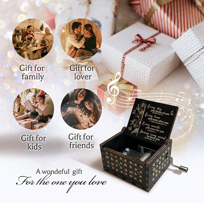Christian Gifts for Women Men, Antique Engraved Scripture Music Boxes, Spiritual Gifts for Women, Prayer Music Box, Bible Gifts for Women, Baptism Gifts, Catholic Gifts on Birthday Christmas
