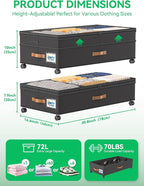 Under Bed Storage with Wheels, 2-Pack 72L XXXL Scalable Under Bed Storage Containers with Transparent Lids, Underbed Storage Organizer Rolling Bins for Shoes Clothes Sheet - Expandable Max