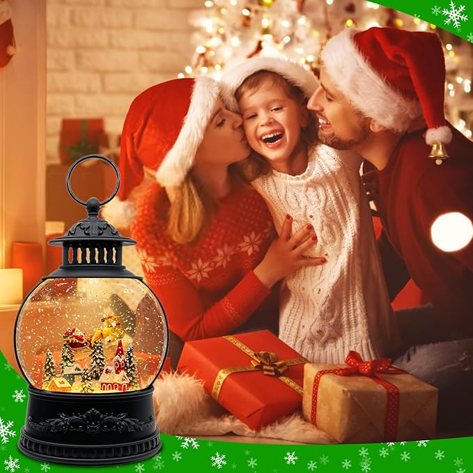 AOMIL Christmas Snow Globe Lantern with Music & Timer - USB/Battery Operated LED Glittering Globe, Snow Globe Decor for Home Holiday (Reindeer)