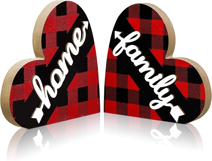Jetec 2 Pcs Rustic Decorations for Living Room Home Shelf Mantel Entryway Table, Farmhouse Knick Knacks Christian Table Centerpiece Wooden Heart Decor for Dining Room Housewarming Gift(Stylish Style)