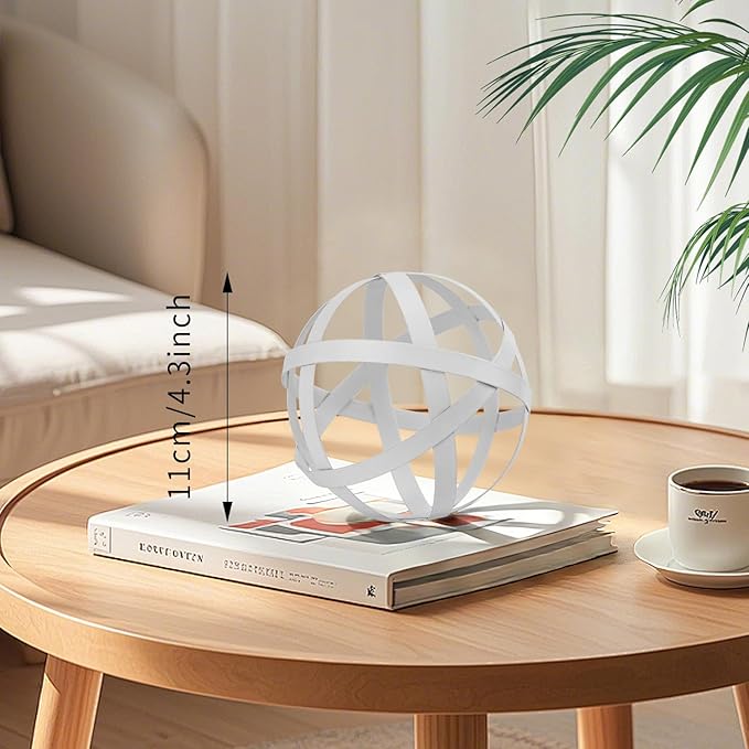 Decorative Sphere Metal Band Ball Orbs Decorative Balls Home Decor Accents Tabletop Decorations for Living Room, Kitchen, Bedroom Centerpiece for Dining Room Coffee Table, Side Tables (White)