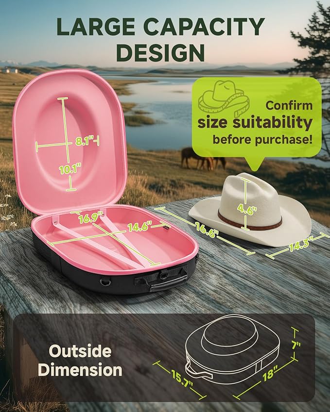 Cowboy Hat Box, Cowboy Hat Case for Travel, Crush Proof Storage for Western/Panama/Fedora, Carrier with Adjustable Shoulder Strap & Brush