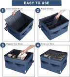 Moteph Shoe Organizer Closet Storage Solution with Clear Cover & Adjustable Dividers for Shoes, Handbags, Blankets, Linen, Clothing (Medium - 16 Pairs, Navy Blue)