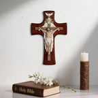 Grace4Joy Holy Trinity Wall Cross, 12 Inches Holy Trinity Crucifix Catholic Home Decor, Hand-Painted Resin Jesus on Wooden Crucifix Religious Housewarming Gifts