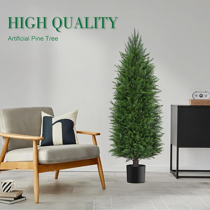 6FT Artificial Topiary Cedar Plants Outdoor, Faux Pine Trees UV Resistant and Potted, 72 Inch Tall Fake Shrubs Evergreen for Front Porch Decor Set of 2