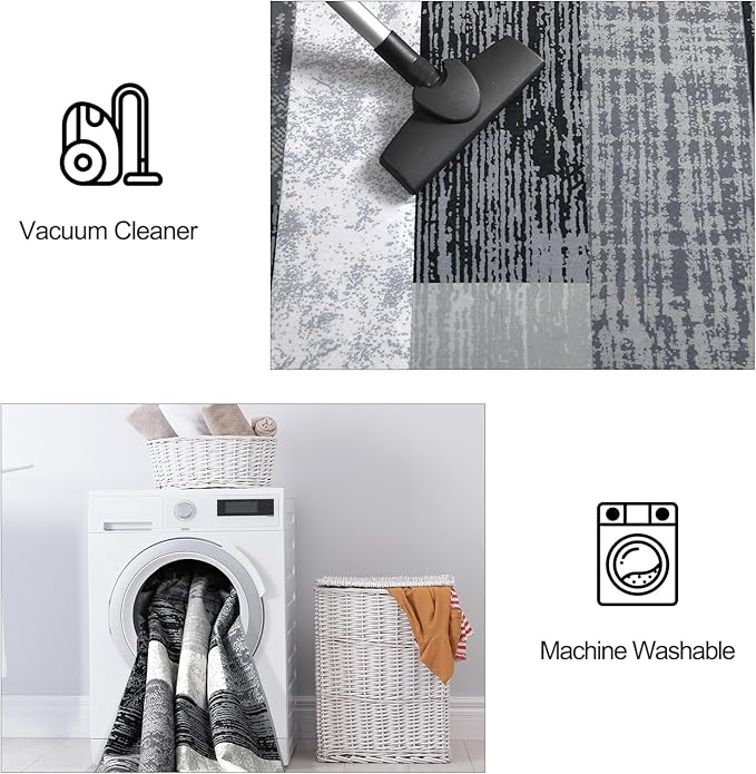 FlyDOIT Modern Geometric Patchwork Area Rug, 2.7x8 Grey Runner Rugs for Living Room, Rockwood Collection Indoor Rugs for Bedroom, Throw Carpet Floor Decor for Entryway Dining Room Office Nursery