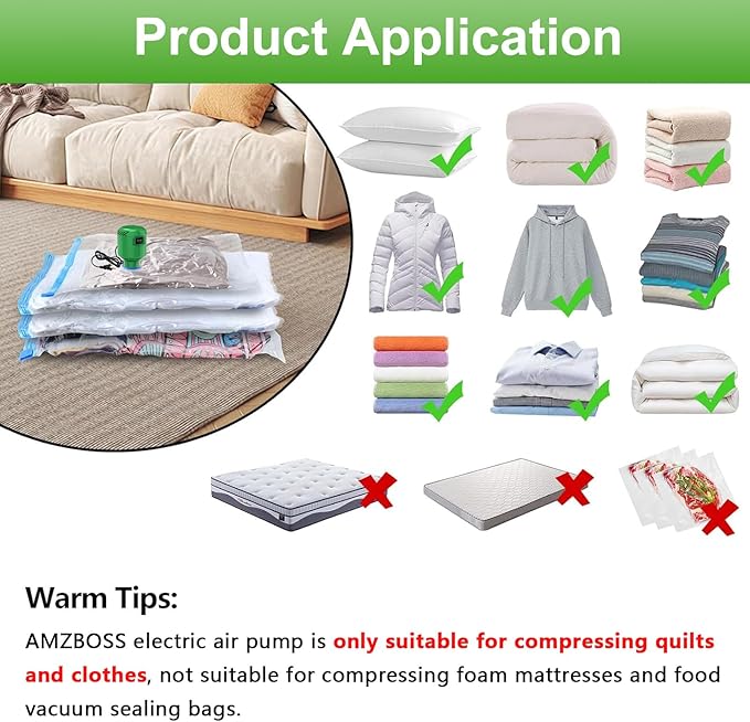 Electric Pump for Vacuum Storage Bags, Portable Vacuum Bag Pump, Electric Vacuum Pump for Storage Bags, Great for Various Vacuum Seal Bags for Clothing,Blankets,Bedding- Green (No Bags)