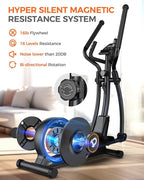 pooboo Elliptical Machine, Elliptical Exercise Machine with 16-Level Resistance&Quiet Magnetic Driving System, Elliptical Machine for Home with LCD Monitor,15.5-17IN Stride, 350LBS Weight Capacity
