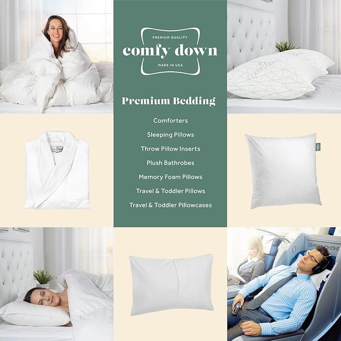 ComfyDown Decorative Throw Pillow Insert, Down and Feather Fill, 100% Cotton Cover, 233 Thread Count - Made in USA (16" x 18")