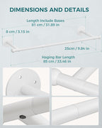 OROPY Industrial Pipe Clothing Rack Set of 2, Wall Mounted Clothes Rack, Closet Rods For Hanging Clothes, 33" Multi-purpose Hanging Rod for Laundry Room, Bedroom and Closet Storage, White