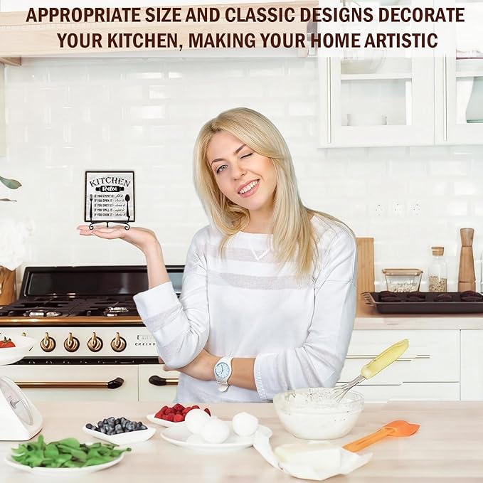 DETIHO Funny Kitchen Decor, Kitchen Signs for Counter, Rustic Wood Sign for Home Dining Room Coffee Shelf Table Display - G07