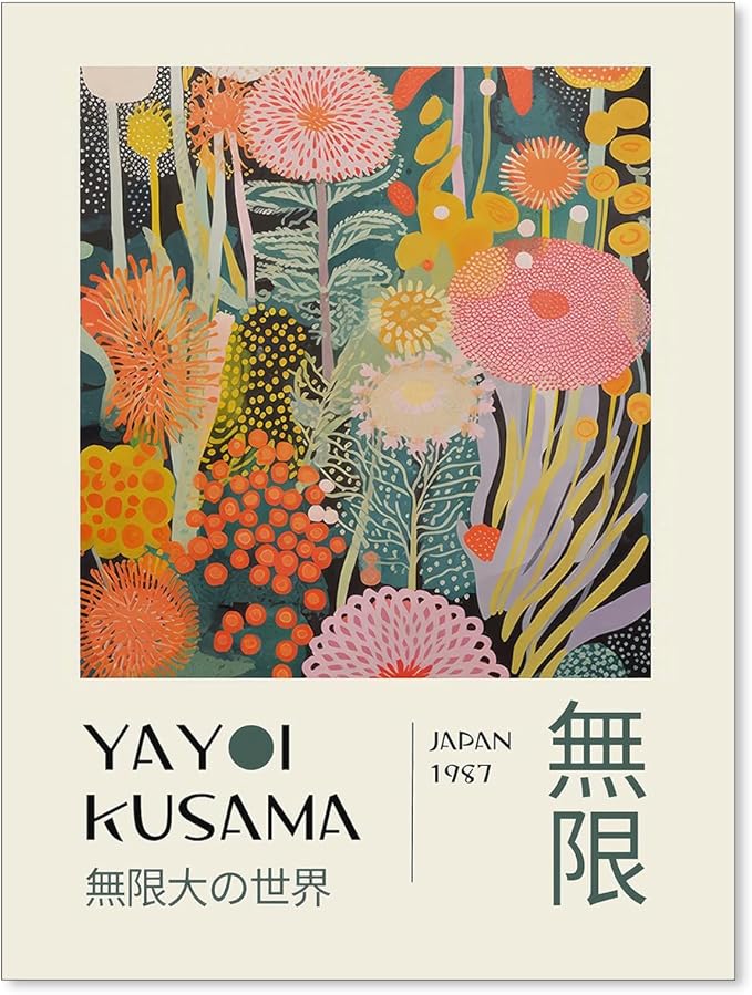 Abstract Yayoi Kusama Posters Japanese Wall Art Vintage Tokyo Aesthetic Prints Yayoi Kusama Inspired Japanese Gallery Wall Art for Stylish Room Bedroom Living Room Decor 12x16in Unframed
