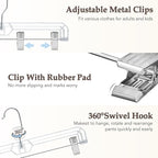 HOUSE DAY Clear Pants Hangers 100 Pack, Non-Slip Plastic Skirt Hanger with 2 Adjustable Clips, Heavy Duty Clip Hangers for Pants, Skirts, Shorts, 14" Clear Hanger, 360-Rotating Swivel Hook