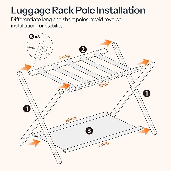 HOOBRO Luggage Rack, Bamboo Suitcase Stand, Folding Luggage Holder, with Nylon Straps and Oxford Fabric Shelf, for Guest Room, Hotel, Bedroom, Brown and Black BR17XL01G1