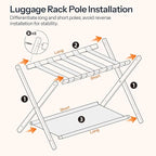 HOOBRO Luggage Rack, Bamboo Suitcase Stand, Folding Luggage Holder, with Nylon Straps and Oxford Fabric Shelf, for Guest Room, Hotel, Bedroom, Brown and Black BR17XL01G1