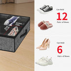 Onlyeasy Under Bed Shoe Storage Organizer For Closet, 4 Pack Fit 12x4 Pairs, Underbed Solution Shoes Container Bags with Sturdy Sidewall & Reinforced Handles, Breathable, Linen-like Black, MXAUBSB4P