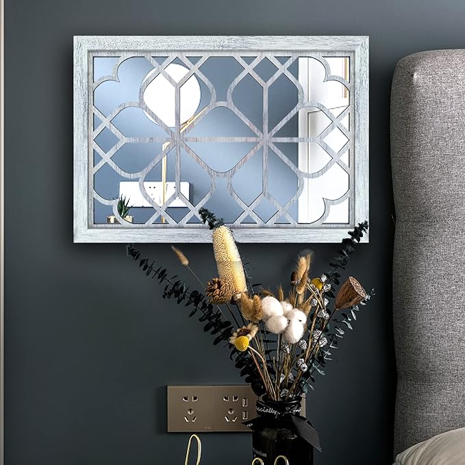 Wocred Set of 2 Rectangular Wall Mirror,Gorgeous Rustic Farmhouse Accent Mirror,Rustic White Color Entry Mirror for Bathroom Renovation,Bedrooms,Living Rooms and More(11”x15”)
