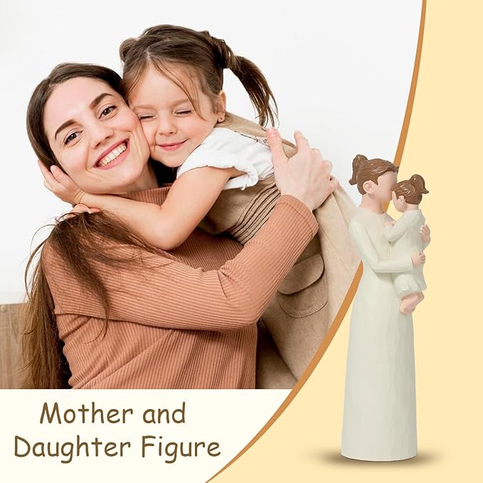 Hand-Painted Mother and Daughter Figurines, Mom Hugging Child Statue, Sentimental Family Sculpture, Ideal Gift for Mom from Daughter, Mother’s Day, Birthday, Christmas Home Decor