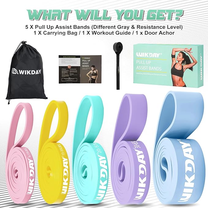 Resistance Bands, Pull Up Bands, Workout Bands for Exercise, Thick Heavy Resistance Band Set with Door Anchor, Elastic Bands for Body Stretching, Training at Home/Gym for Men & Women