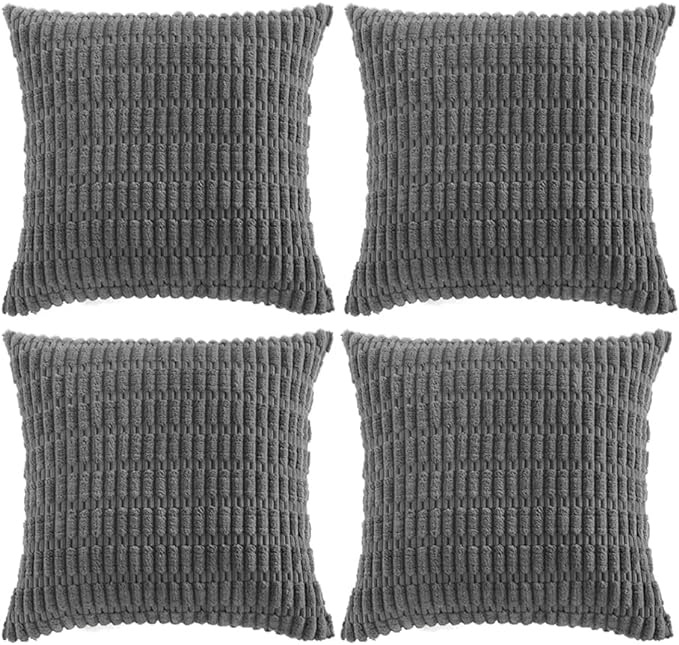 Fancy Homi 4 Packs Decorative Throw Pillow Covers for Living Room Couch Bed, Modern Farmhouse Boho Home Décor Accent Cushion Case, 24" x 24", Dark Gray