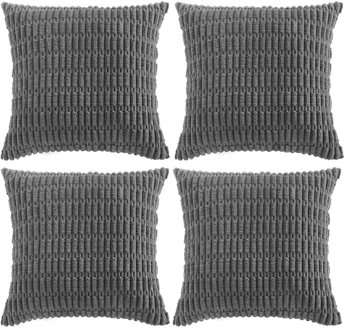 Fancy Homi 4 Packs Decorative Throw Pillow Covers for Living Room Couch Bed, Modern Farmhouse Boho Home Décor Accent Cushion Case, 16" x 16", Dark Gray