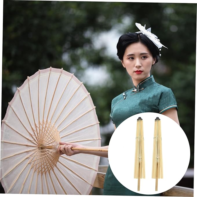 2pcs Parasol Poles Oiled Paper Umbrella Holder Yarn Ball Winder Photography Prop Paper Parasol Chinese Chic Paper Umbrella Stands Diy Crafts Switch Stage Umbrella