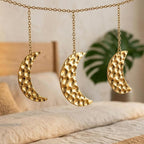 opulinea Moon Phase Garland Gold Hammered Metal - Celestial Boho Wall Hanging Decor Moon Phases Ornament for Bedroom Aesthetic Above Bed Living Room Home Decor