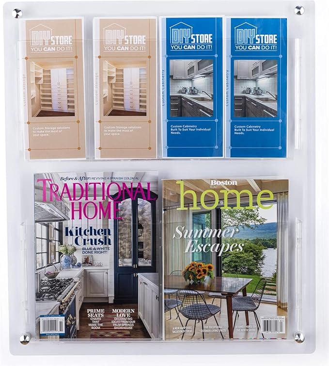 Displays2go Acrylic Literature Holder Wall Mount, 4/8.5" w, 4-8 Pockets - Clear (2RP4CLR)