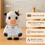 Positive Cow Figurine - 5.1" Tall Hand-Painted Resin Indoor Office Desk Decoration with Cute Motivational Sign, Funny Gift for Women Friends Bestie BFF Bestfriend Coworkers
