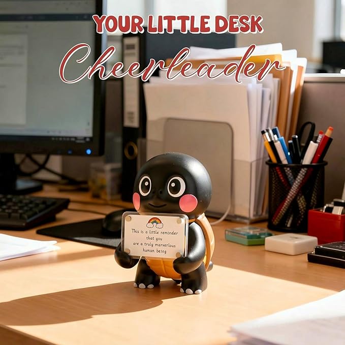 Positive Turtle Figurine - 4.3" Tall Hand-Painted Resin Indoor Office Desk Decoration with Cute Motivational Sign, Funny Gift for Women Friends Bestie BFF Bestfriend Coworkers (Black)