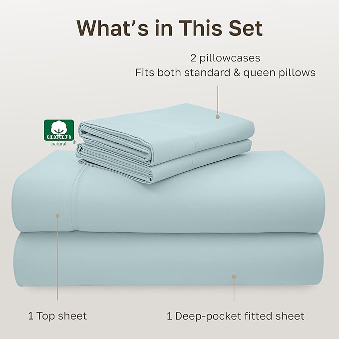 CALIFORNIA DESIGN DEN 5-Star Hotel 600 Thread Count 100% Cotton Sheets Set - Soft & Smooth Queen Sheet for Bed with Deep Pockets, Quality Beats Egyptian Cotton Sheets and Pillowcases (Seafoam)